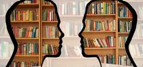 silhouette, head, bookshelf