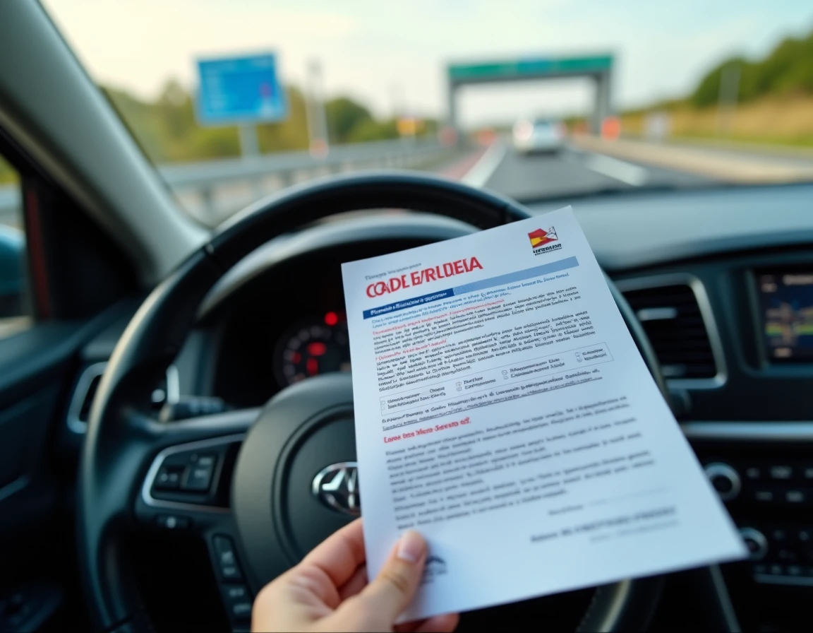 Avis de contravention pour excès de vitesse en Espagne posé sur le volant d'une voiture