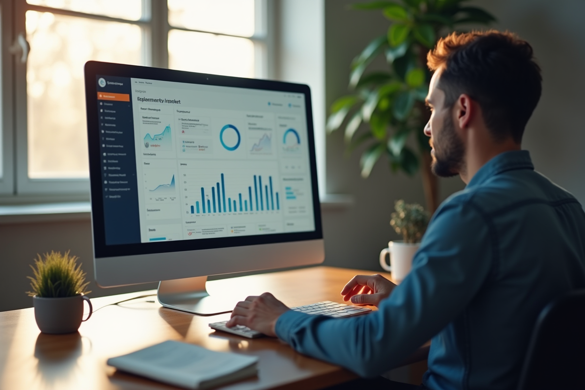 Personne travaillant sur un tableau de bord web moderne
