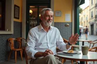 Homme portugais assis au café en terrasse ensoleillée