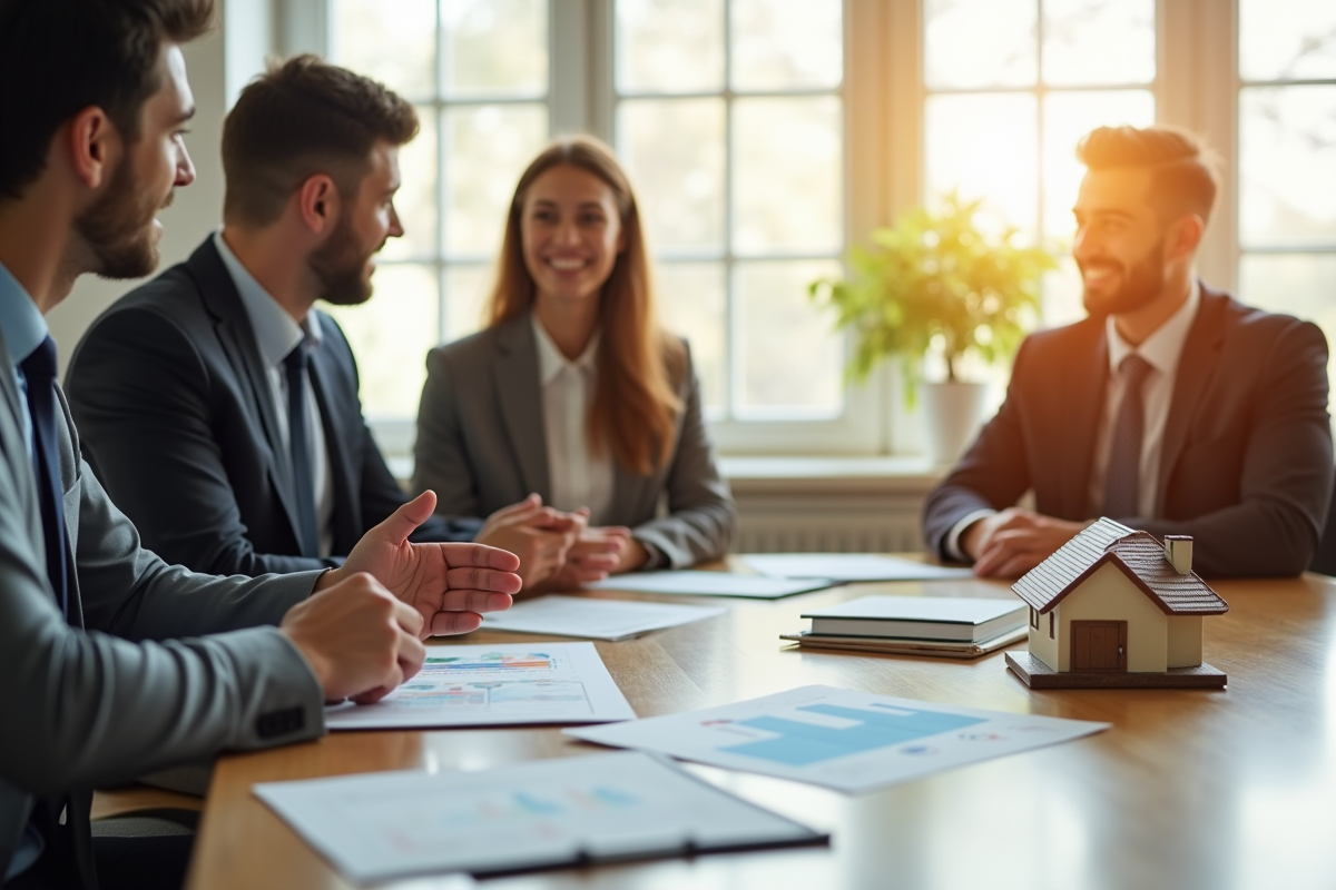 Conseiller financier expliquant un prêt immobilier à un couple