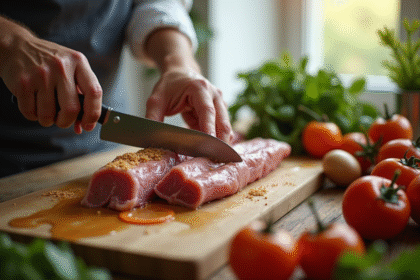 Préparation de lapin pour sauce moutarde dans une cuisine