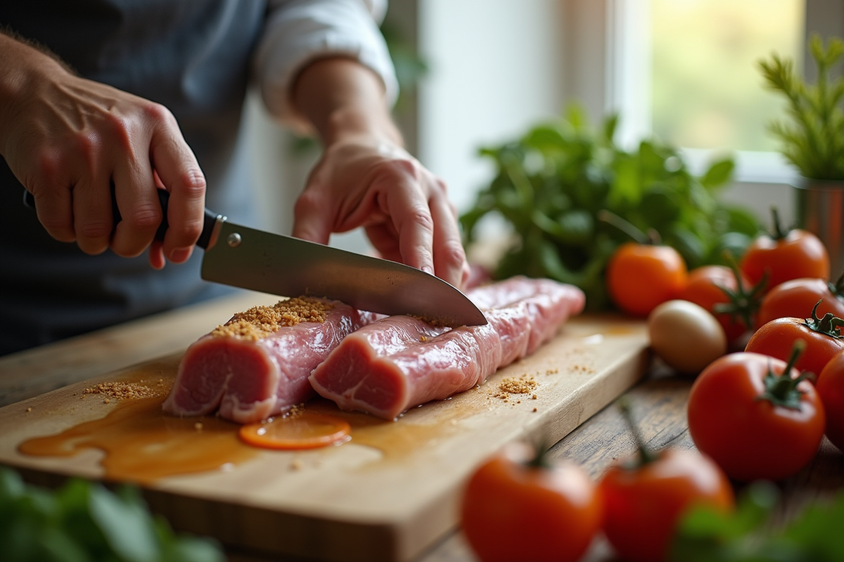 Préparation de lapin pour sauce moutarde dans une cuisine