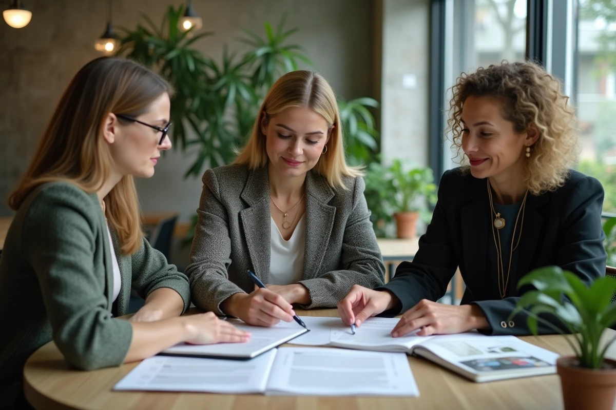 Équipe de juristes discutant ensemble des analyses de la lettre de droit public de l'ALDPE autour d'une table de réunion