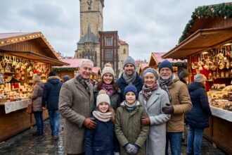 Famille profitant des décorations de Noël à Prague