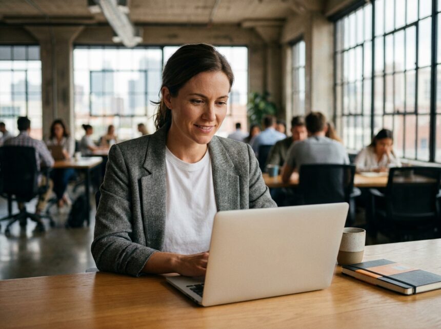 Femme freelance travaillant dans un espace de coworking