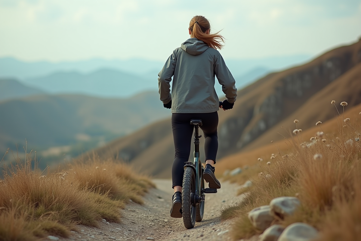 Femme en pleine action sur scooter en terrain rocheux