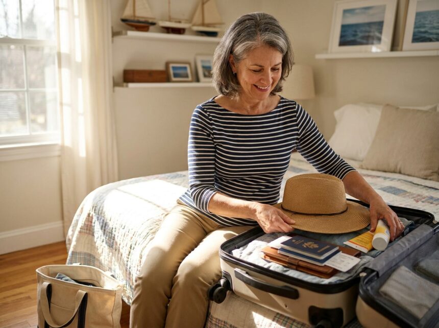 Femme consultant des documents pour préparer une croisière