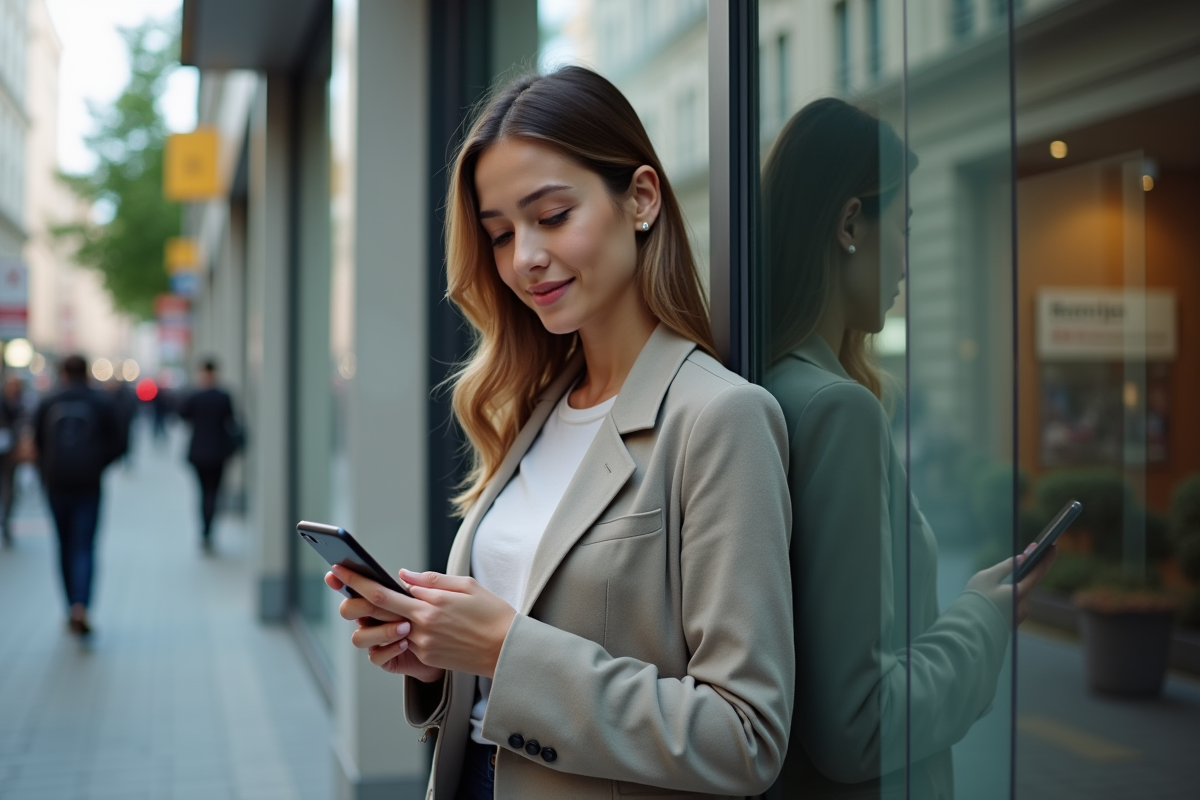 Jeune femme utilisant son smartphone en ville