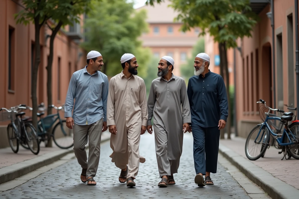 Groupe d'hommes quittant la mosquée après la prière du vendredi jumua à Toulouse