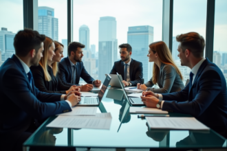 Groupe de professionnels en réunion dans un bureau moderne