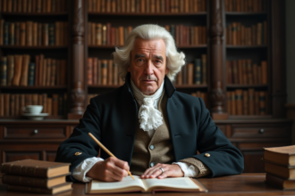 Homme age en costume d'époque dans un bureau ancien