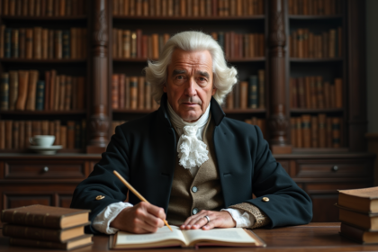 Homme age en costume d'époque dans un bureau ancien