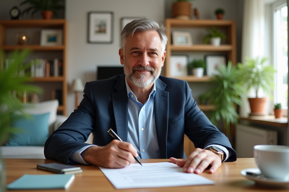 Homme signant un formulaire de prêt immobilier