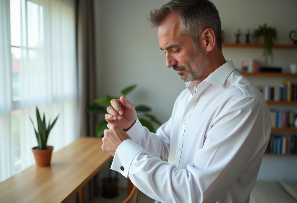 Homme examinant les boutons d