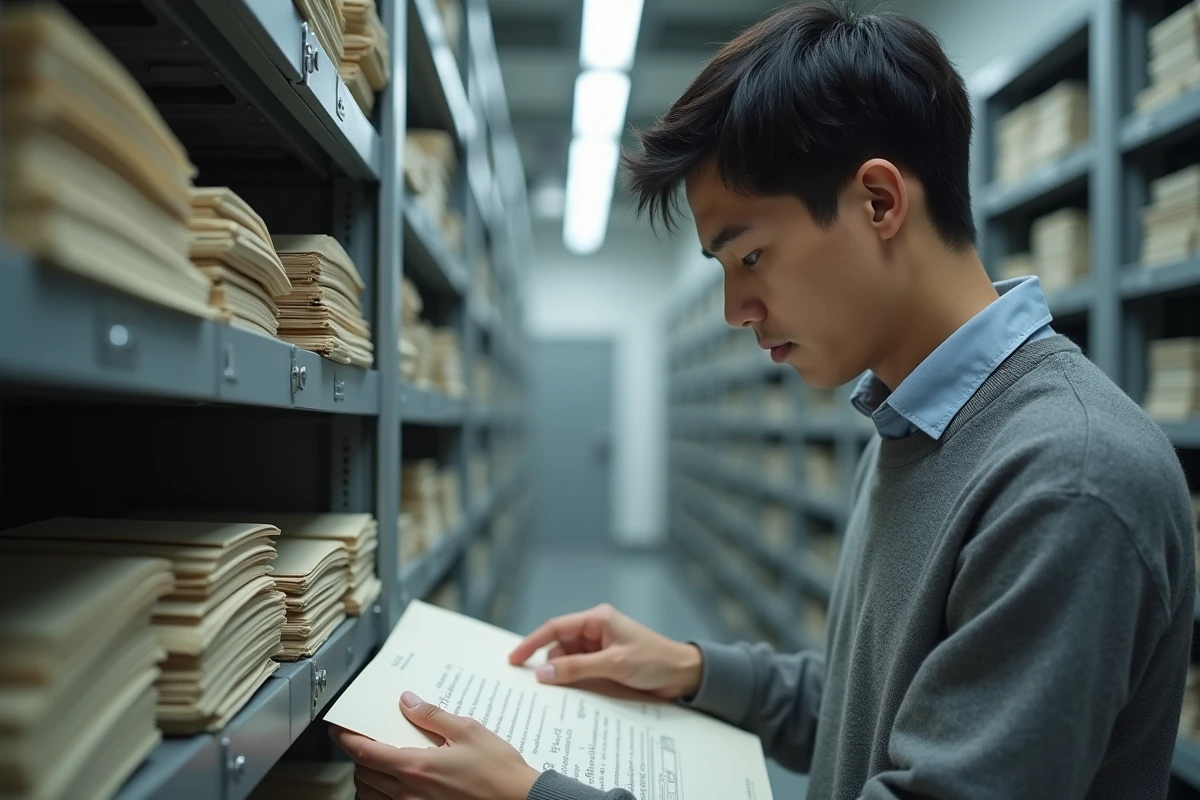 Jeune homme numérisant des archives dans un espace moderne