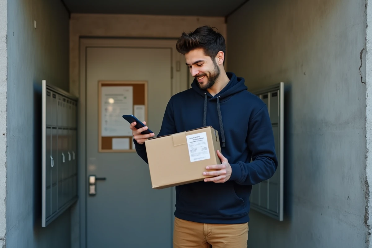 Jeune homme avec colis à l