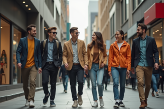 Groupe de jeunes adultes en mode tendance 2025 dans la ville