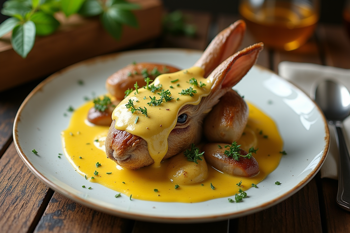 Assiette de lapin à la moutarde garnie d