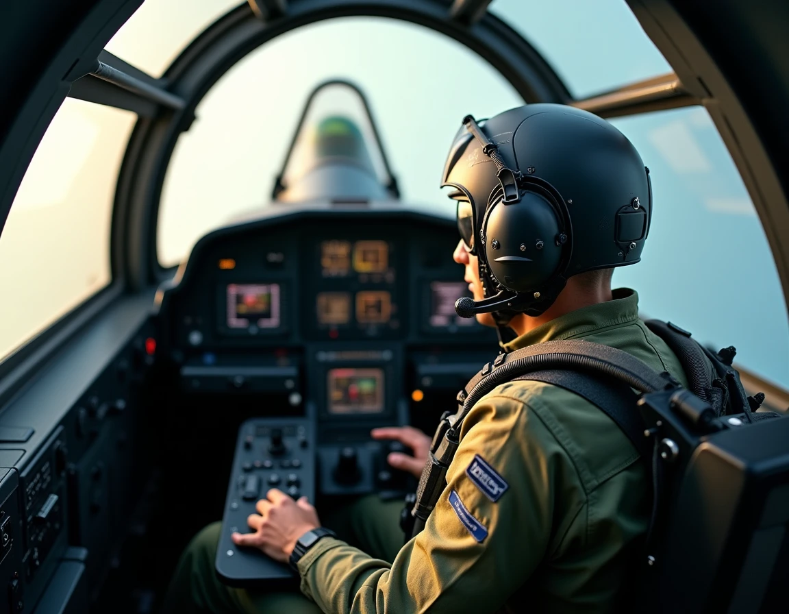 Cockpit avancé du Mirage 2026 avec verrière et affichages multifonctions, vue intérieure réaliste