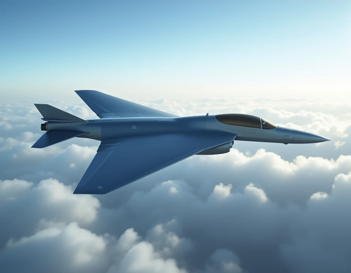 Mirage 2026 en vol au-dessus des nuages, vue en plan depuis un avion accompagnateur