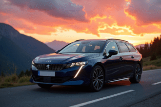 Peugeot 508 SW au lever du soleil en montagne