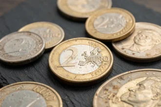 Pièces de 2 euros rares et courantes comparées sur ardoise noire, détail des différences de frappe et marquages