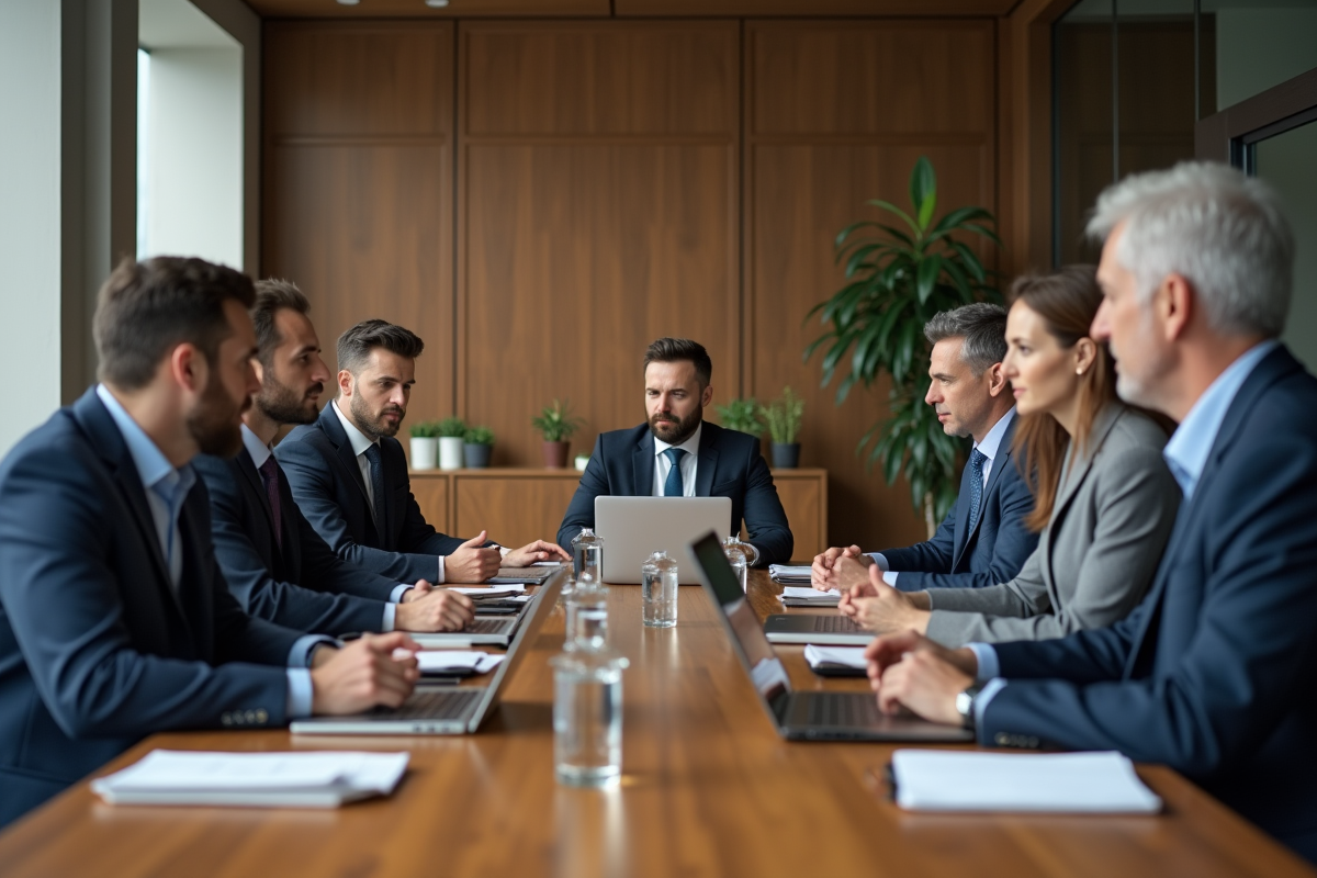 Groupe de professionnels en réunion dans un bureau moderne