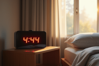 Réveil digital moderne sur table en bois dans une chambre calme