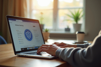 Personne utilisant un ordinateur portable avec NordVPN ouvert