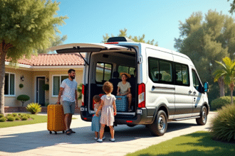 Van 7 places familial garé dans une allée ensoleillée